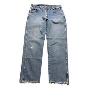Vintage Wrangler Jeans Mens Actual 33x28.5 Light Wash Straight Denim distress